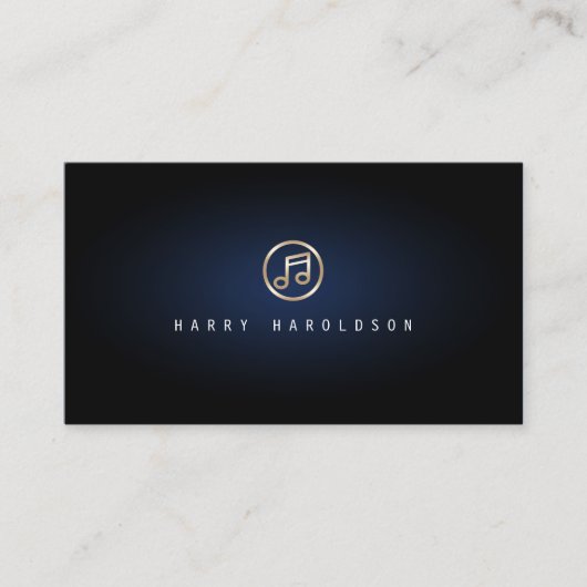 音楽先生エレガント金ゴールド音楽NoteIcon BlueGlow 名刺 (正面)