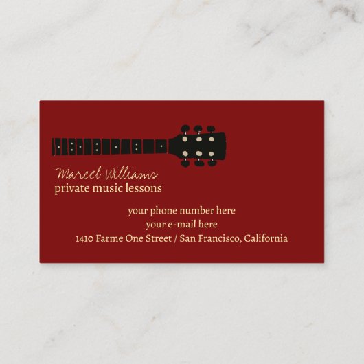 音楽先生ギターダークレッド 名刺 (裏面)