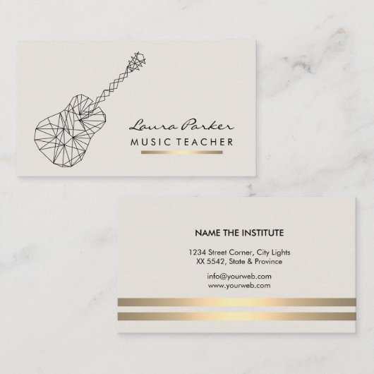 音楽先生ギタープレーヤー楽器金ゴールド 名刺 (正面/裏面)