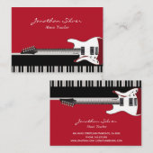 音楽先生ギター&ピアノレッドブラック&ホワイト 名刺 (正面/裏面)