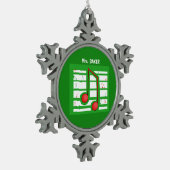 音楽先生クリスマス、緑のノート スノーフレークピューターオーナメント (左)