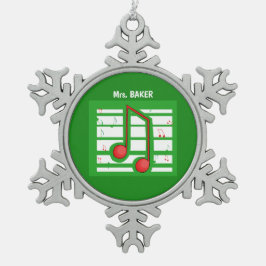 音楽先生クリスマス、緑のノート スノーフレークピューターオーナメント