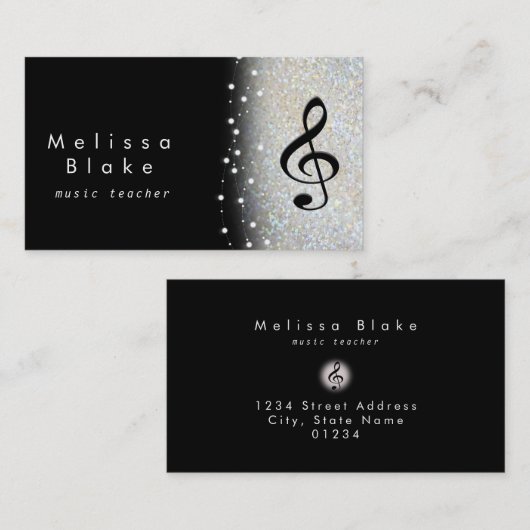 音楽先生シルバーシェードフェイクグリッター 名刺 (正面/裏面)