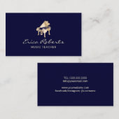 音楽先生ネイビー&金ゴールドピアノミュージカル 名刺 (正面/裏面)