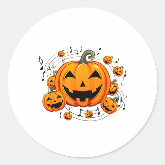 音楽先生ハロウィーン秋パンプキン ラウンドシール (正面)