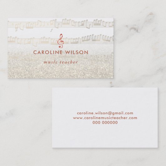 音楽先生バラ金ゴールドクレフ、 音符記号及びフェイクグリッター 名刺 (正面/裏面)