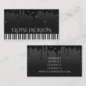音楽先生ピアニスト黒グリッター 名刺 (正面/裏面)