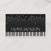 音楽先生ピアニスト黒グリッター 名刺 (正面)