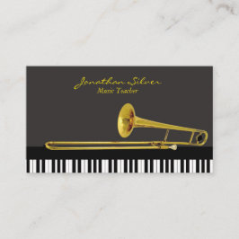 音楽先生ピアノ鍵盤とトロンボーン 名刺