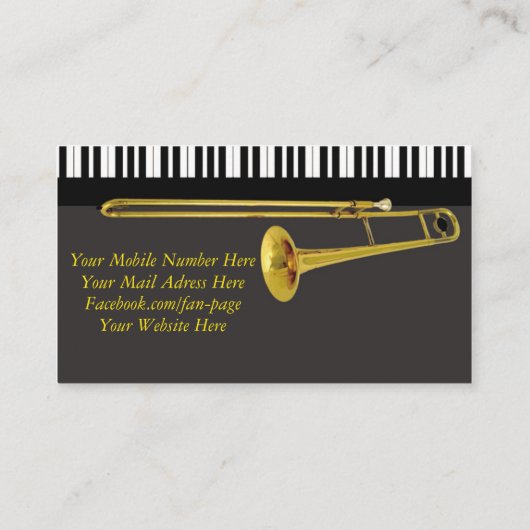 音楽先生ピアノ鍵盤とトロンボーン 名刺 (裏面)