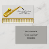 音楽先生ピアノ鍵盤サクソフォンミュージシャン 名刺 (正面/裏面)