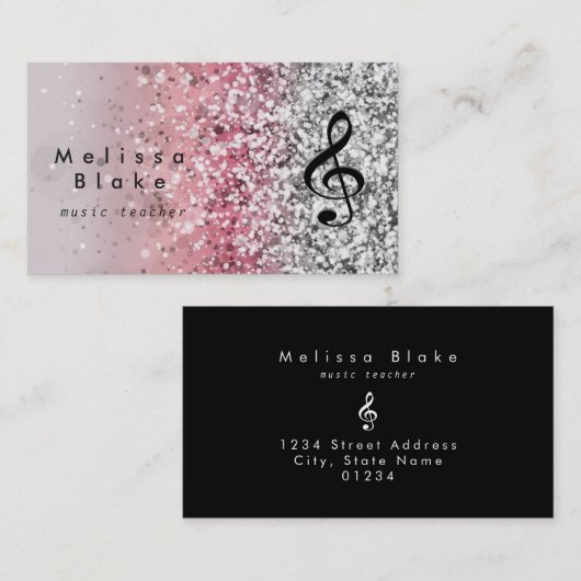 音楽先生フェイクグリッターきらめく効果 名刺 (正面/裏面)