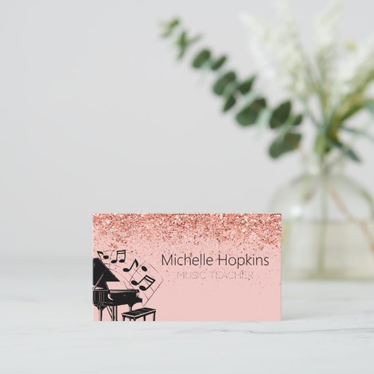 音楽先生フェイク金ゴールドフォイル熱ピンク 名刺 (スタンド正面)