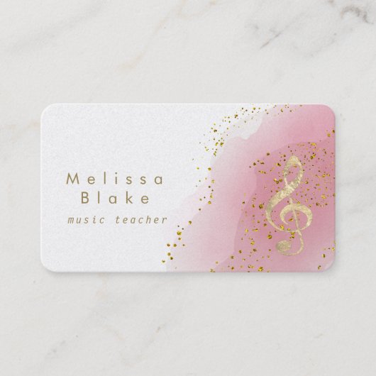 音楽先生フェイク金ゴールドフォイル熱ピンク 名刺 (正面)