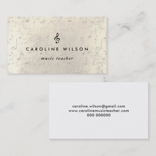 音楽先生ブラックトレブルクレフ、 音符記号オンフェイク金ゴールドノート 名刺 (正面/裏面)