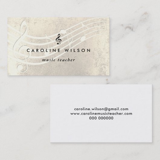 音楽先生ブラックトレブルクレフ、 音符記号オン金ゴールドメロディ 名刺 (正面/裏面)