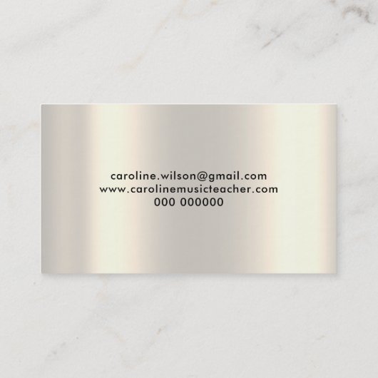 音楽先生ブラックトレブルクレフ、 音符記号オン金フェイク属 名刺 (裏面)