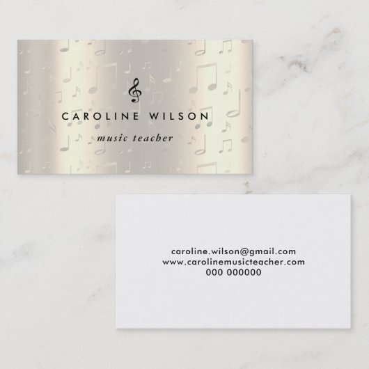 音楽先生ブラックトレブルクレフ、 音符記号オン金フェイク属 名刺 (正面/裏面)