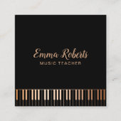 音楽先生ブラック&金ゴールドピアノ鍵ミュージカル スクエア名刺 (正面)