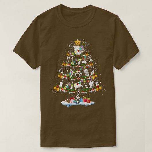 音楽先生ミュージカル楽器クリスマスツリーM Tシャツ (デザイン正面)