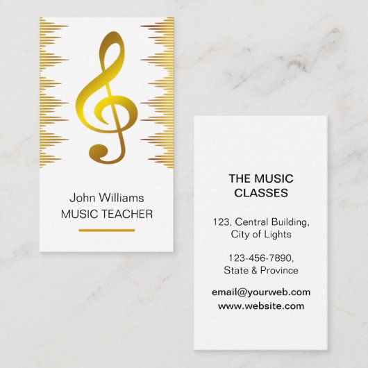 音楽先生ミュージシャン金ゴールド エレガント 名刺 (正面/裏面)