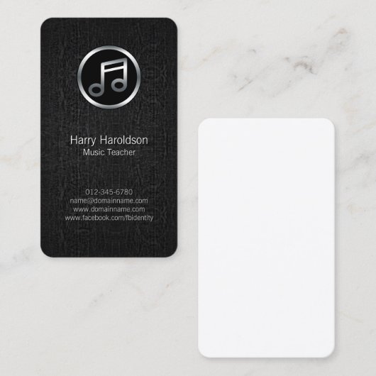 音楽先生ミュージックノートブラックビジネスグランジカード 名刺 (正面/裏面)
