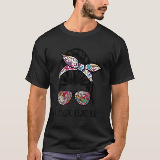 音楽先生メッシーヘアバングラスミュージシャンスコ Tシャツ (正面)
