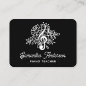 音楽先生モダンブラックフローラトレブルクレフ、 音符記号 名刺 (正面)