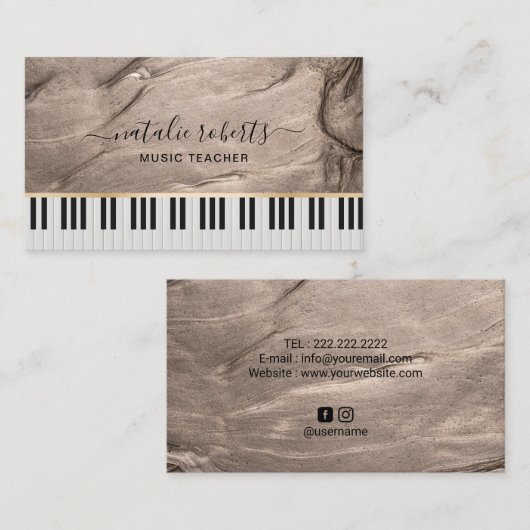 音楽先生モダンブロンズピエレガントアノ鍵 名刺 (正面/裏面)