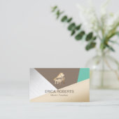 音楽先生モダン金ゴールドピアノトレンディーミュージカル 名刺 (スタンド正面)