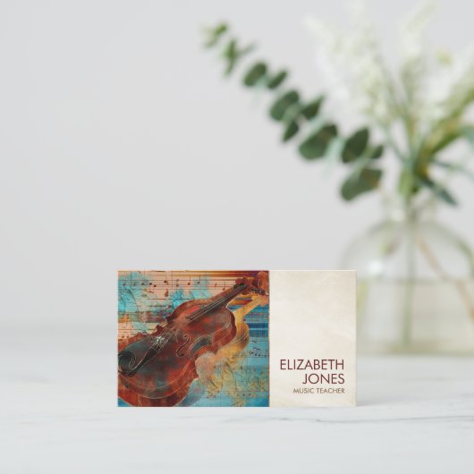 音楽先生ヴァイオリンアートコラージュ – 混合メディア 名刺 (スタンド正面)