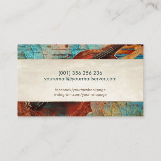 音楽先生ヴァイオリンアートコラージュ – 混合メディア 名刺 (裏面)