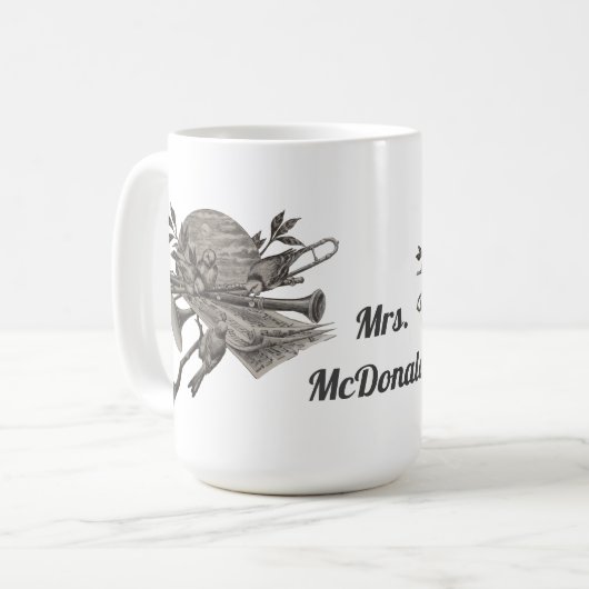 音楽先生ヴィンテージスケッチ楽器ありがとう コーヒーマグカップ (正面左)