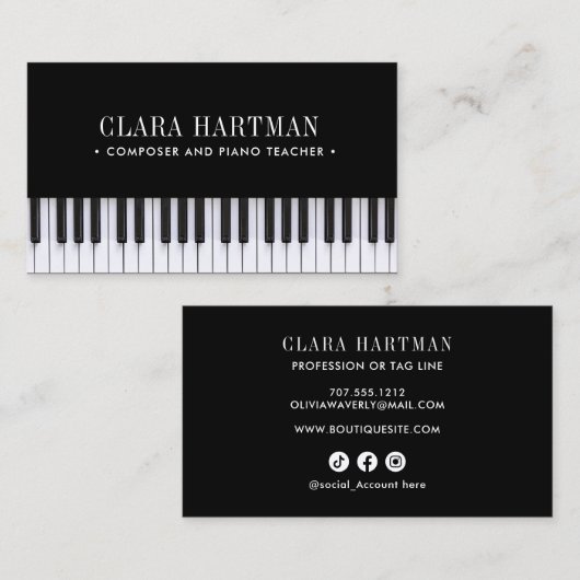 音楽先生作曲家ピアノ鍵ソーシャルアイコン 名刺 (正面/裏面)