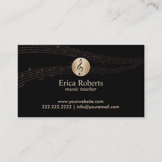 音楽先生金ゴールドクレフ、 音符記号ロゴエレガントミュージカル 名刺 (正面)