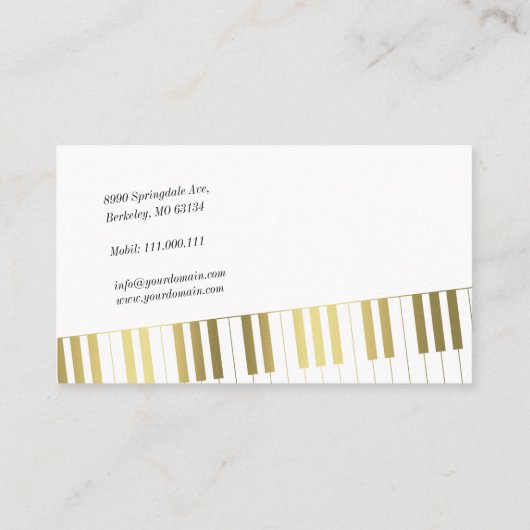 音楽先生 |ゴールデンスタイリッシュピアノ鍵 名刺 (裏面)