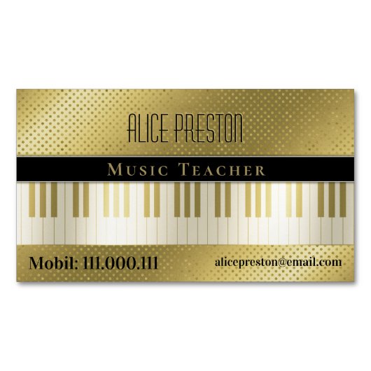 音楽先生 |ゴールデンユニーク水玉模様 マグネット名刺 (正面)