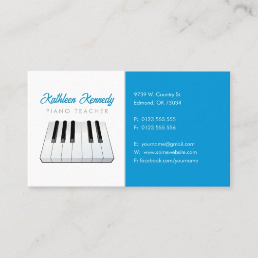 音楽先生 |白黒ピアノ鍵 名刺 (正面)