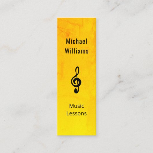 音楽先生QRコードシンプル金ゴールドトレブルクレフ、 音符記号 スキニー名刺 (正面)