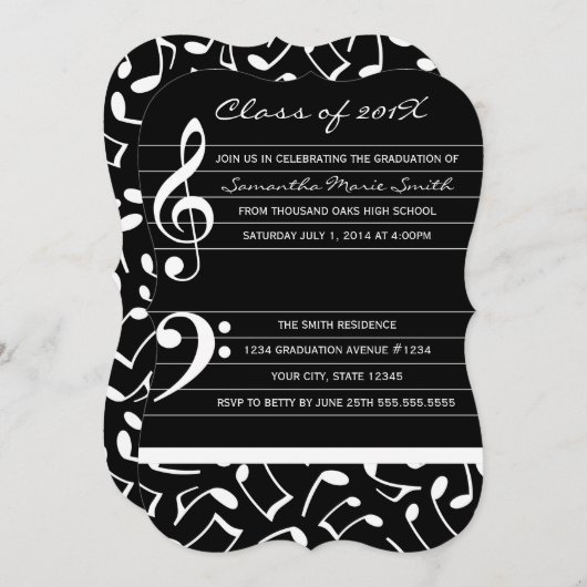 音楽卒業パーティー招待状のお知らせ 招待状 (正面/裏面)
