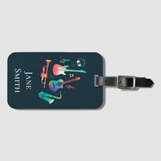 音楽名楽器の大文字と小文字のかわいい音楽 ラゲッジタグ (正面横)