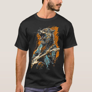 音楽好きと野生愛好家のためのウルフギター・ロックアート Tシャツ