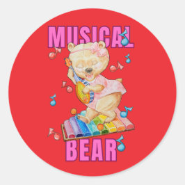 音楽好きなクマのステッカー ラウンドシール