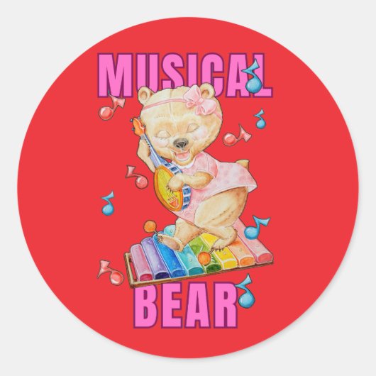 音楽好きなクマのステッカー ラウンドシール (正面)
