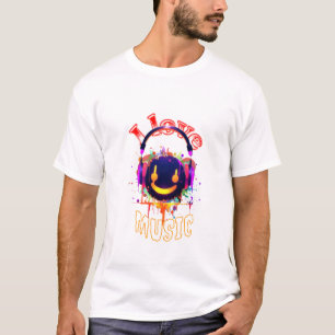 音楽好きなスマイリーヘッドホンDJの雰囲気 ホワイト Tシャツ