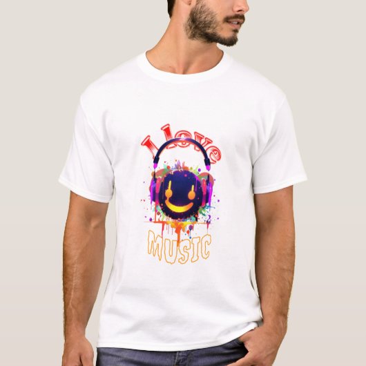 音楽好きなスマイリーヘッドホンDJの雰囲気 ホワイト Tシャツ (正面)