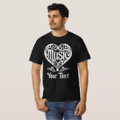 音楽好きな人のための優雅なスクロールハートのカスタマイズデザイン Tシャツ (正面フル)