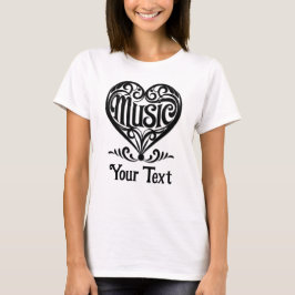 音楽好きな人のための優雅なスクロールハートのカスタマイズデザイン Tシャツ