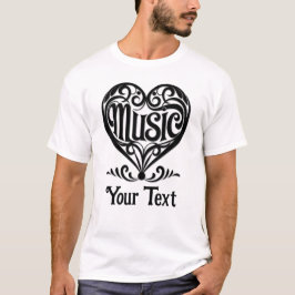 音楽好きな人のための優雅なスクロールハートのカスタマイズデザイン Tシャツ