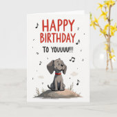 音楽好きな犬の誕生日カード カード (黄色い花)